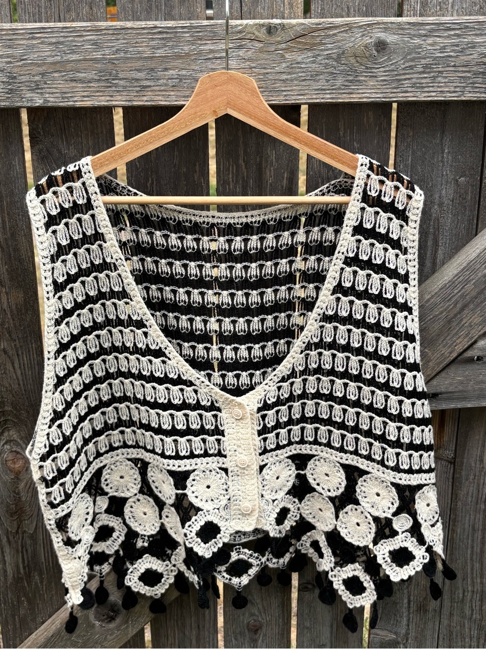 Crochet Overlay Tank Top in Black and White